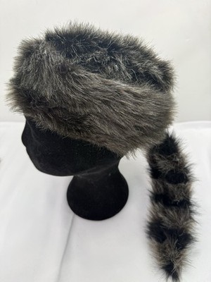 Vintage Kids Davy Crockett Faux Fur Coonskin Hat J Hats Made In USA Medium