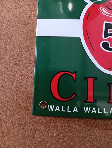 Vintage Porcelain Drink Red Cheek Cider Sign 5¢ Walla Walla Washington 1992 10x8 - Picture 2 of 6