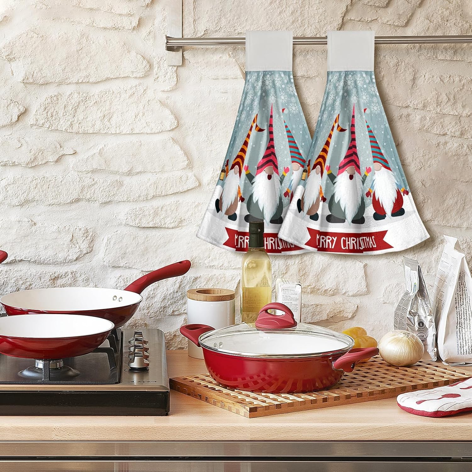 Giwawa Xmas Gnome Kitchen Hanging Towel Set of 2 Merry 12x17inch, 
