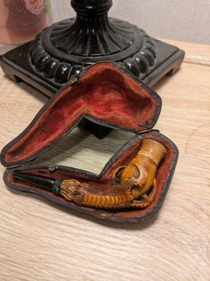 Vintage Meerschaum Drache/Adlerkralle Pfeife Zigarren/Zigarettenetui mit Etui