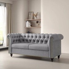 Large 2 Seater Chesterfield Sofa Button Back Linen Fabric Settee Living Room
