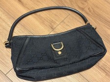 GUCCI GG Pouch Hand Bag Ziplock Leather Canvas Black Gold Hardware From Japan