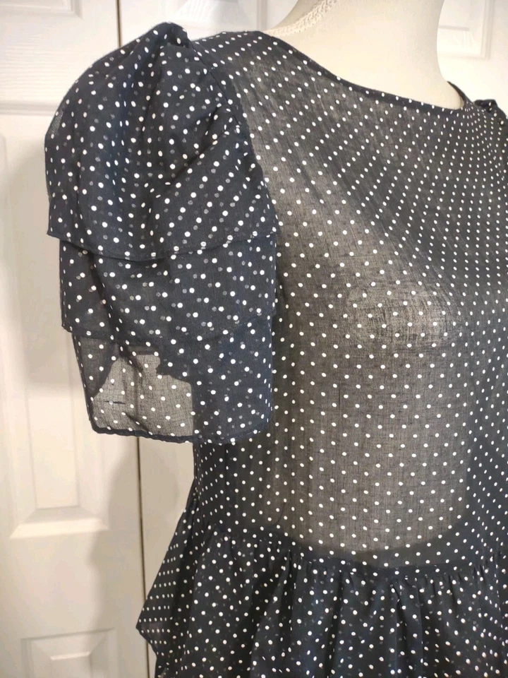 Vestido De Colección 1970 S Niveles Semi Transparente Glamour Lunares S Hasta la Rodilla  Foto 4 de 4