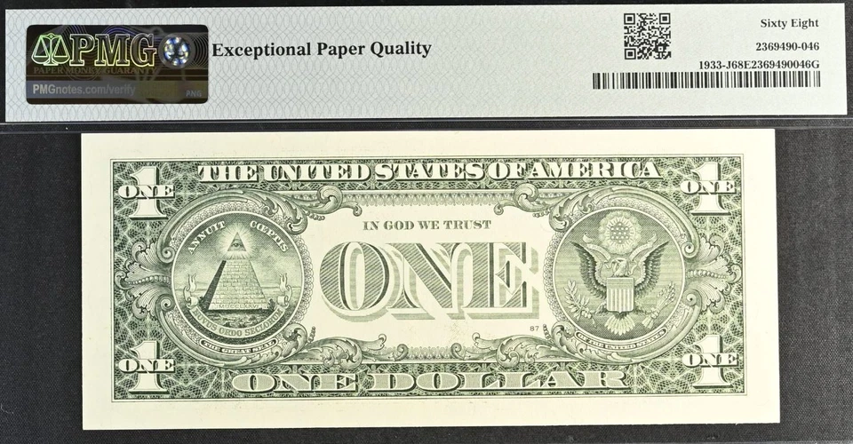 2006 $1 Federal Reserve Note PMG 68EPQ - Top Pop - Double Quad Serial Number - Image 4 of 4