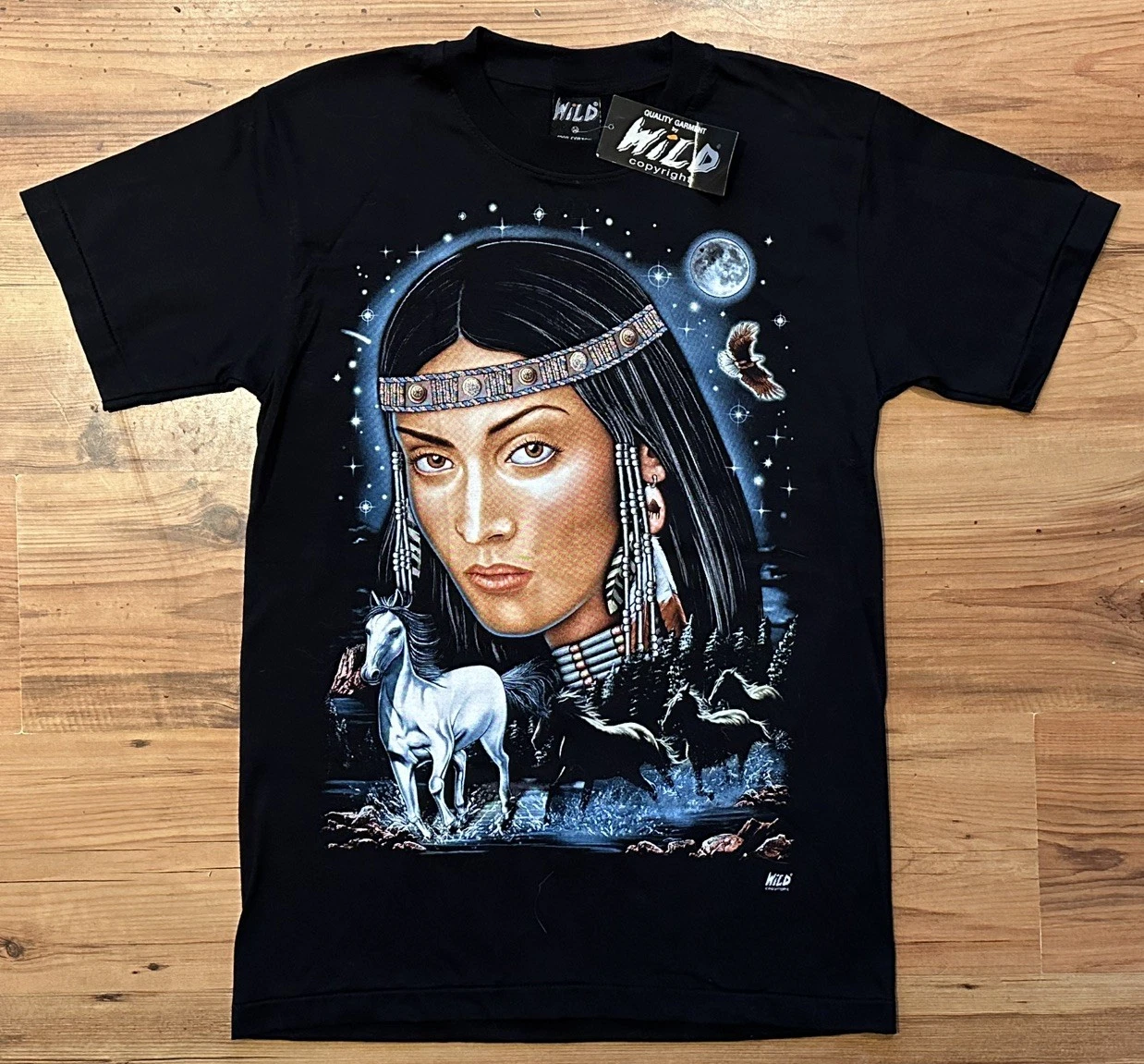 Native American Women T shirt Horses Pony Dreams Scenery Size M NEW