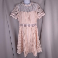 Ted Baker Dress Women 4 Pink Lace Fit Flare Open Work Knee Length US 10 Coquette