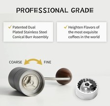 CONQUECO Manual Coffee Grinder Burr: Portable Stainless Steel Conical Burr Bean
