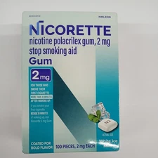 Nicorette Gum 2mg Each, WHITE ICE MINT 100 pieces Exp 1/28^