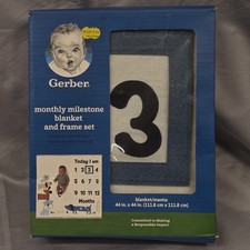 Gerber Baby Boy MONTHLY MILESTONE BLANKET w/ Frame Set Dog Theme