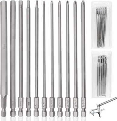 11 Stk Bit Lang 150 mm, Bitsatz Lang Magnetisch 1/4 Zoll Sechskant Schaft PH1