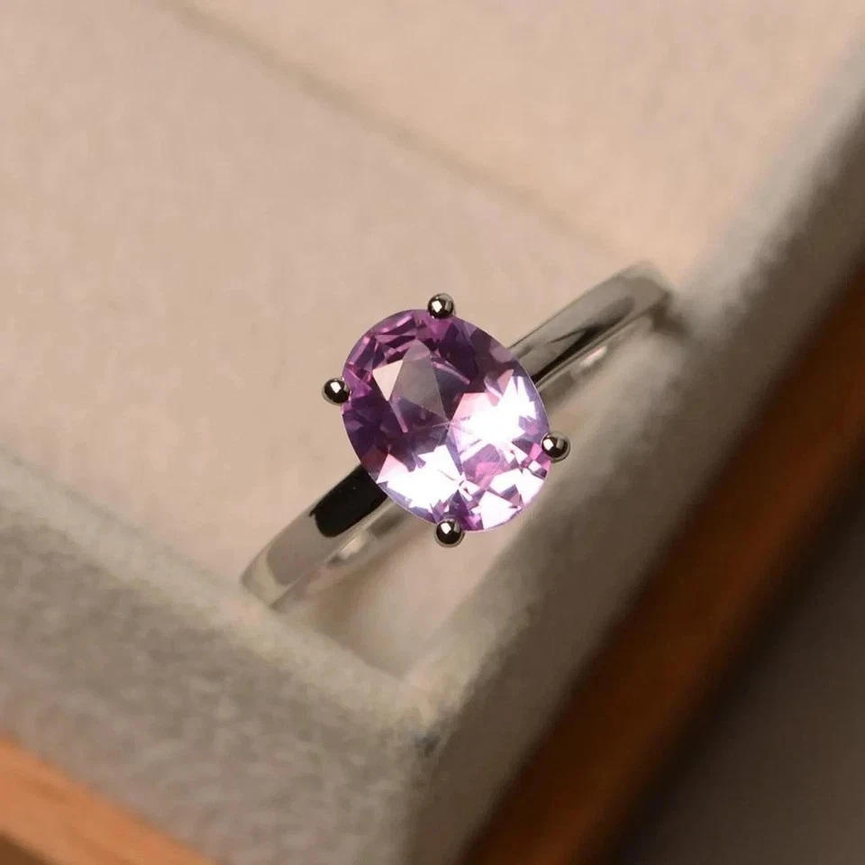 2Ct Oval Cut Simulated Purple Sapphire Engagement Ring In 14K White Gold Plated - Image 2 of 4