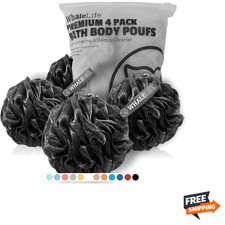 Bath Loofah Mesh Sponges Black Exfoliating Shower Scrubber 4 Pack