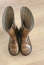Burberry Short Kids Rubber Beige Multi Rain Boots Size 11-12