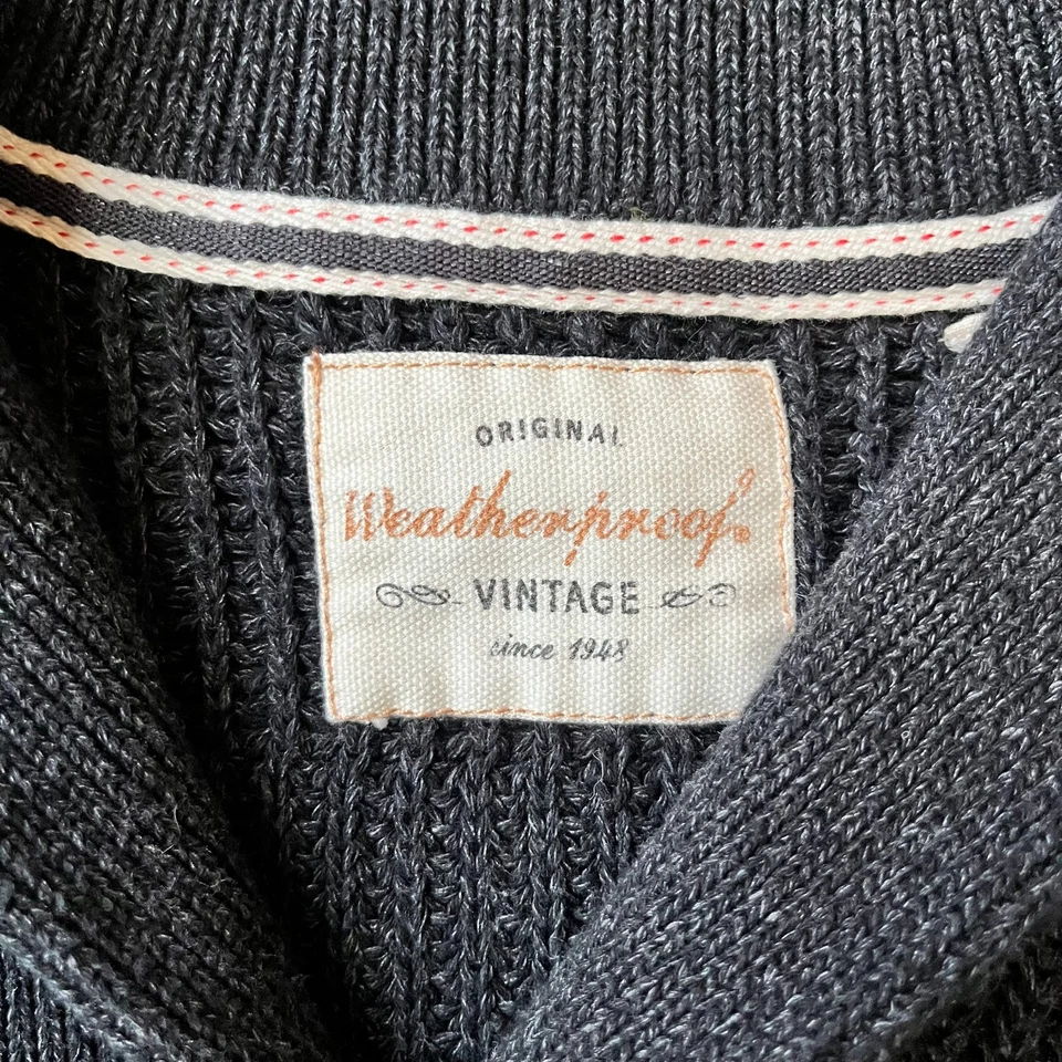 Cárdigan vintage resistente a la intemperie para hombre tejido negro botón delantero chal cuello acanalado Foto 4 de 4