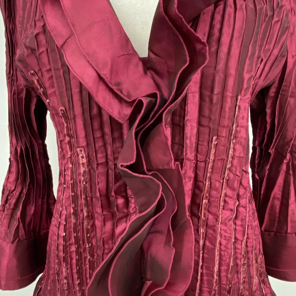 VTG Dressbarn Collection Blouse Women Large Plum Ruffle Beaded Jacket Witchigoth - Image 3 of 4