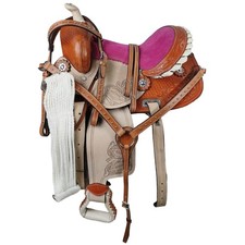 Western Handmade Horse Saddle Barrel Racing Equestrian Trail Tooled Carved Tack