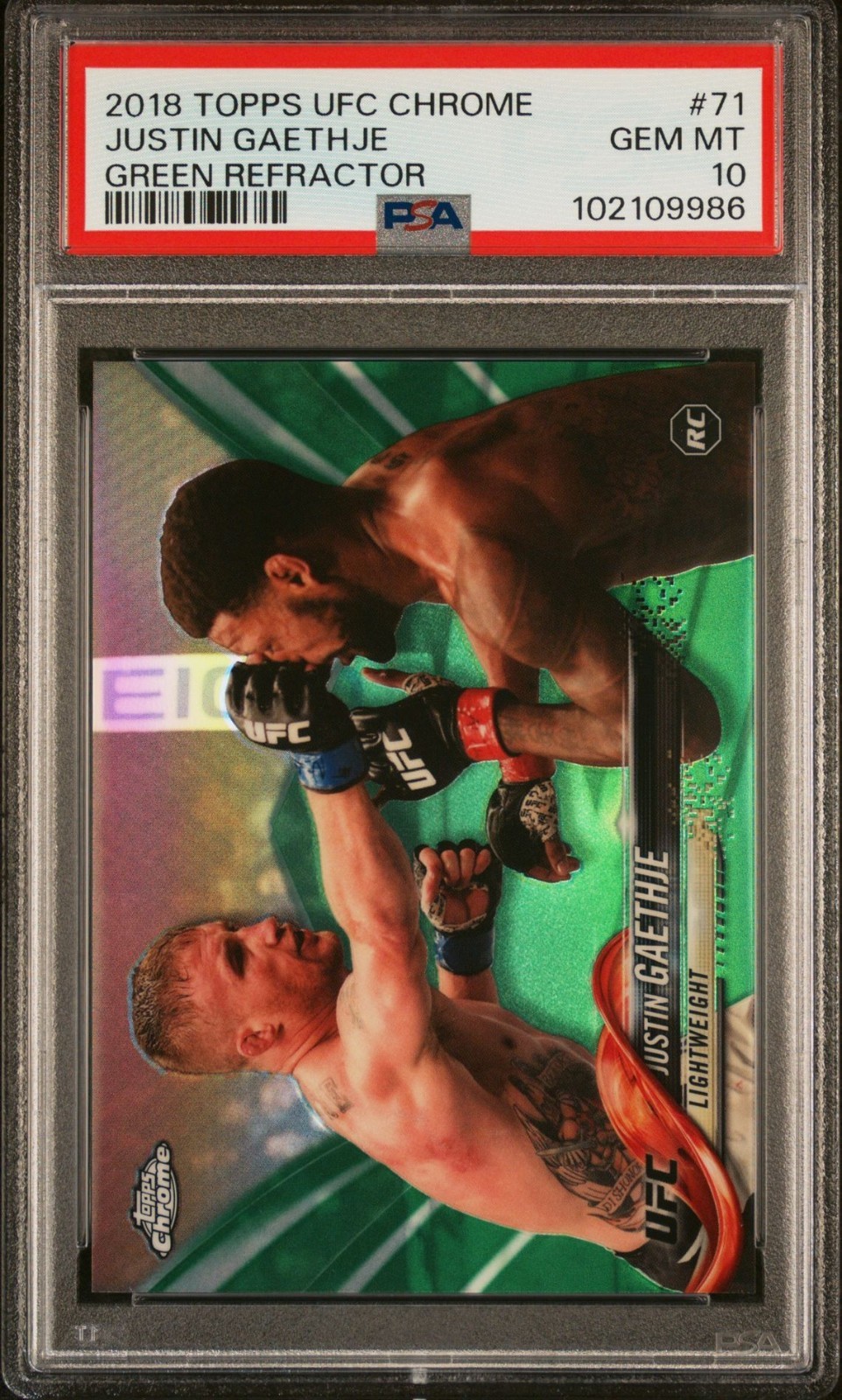 2018 Topps Chrome UFC Justin Gaethje #71 Green Refractor /99 (RC) PSA 10