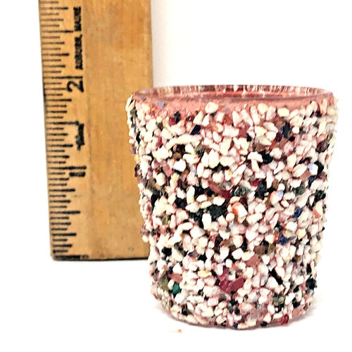 Gravel Art Salt & Pepper Shaker 60s Souvenir Red Lids + Bonus Toothpick Holder - Picture 10 of 12