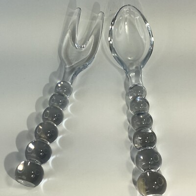 Vintage imperial glass candlewick large fork and spoon serving salad set