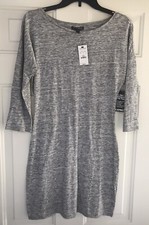 Express Womens Size S Gray 3/4 Sleeve Knit Sheath Pullover Knee Length Dress NEW