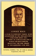 Connie Mack National Baseball Hall of Fame Cooperstown New York Postcard