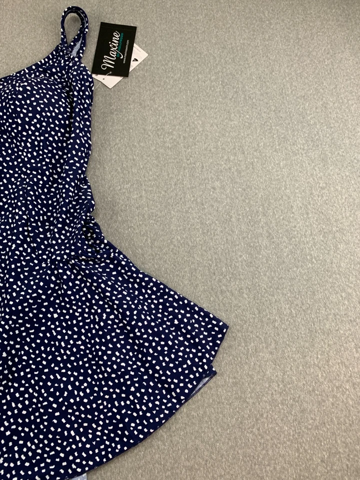 Maxine of Hollywood Princess Seam Swim Dress 1 PC Swimsuit Women 18 Blue Dot - Image 4 of 4