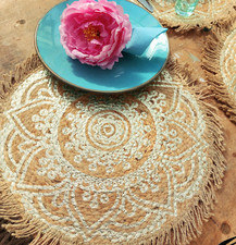 Platzset Jute Mandala Boho Ethno Skandi Skandinavisch Tisch Deko Set beige