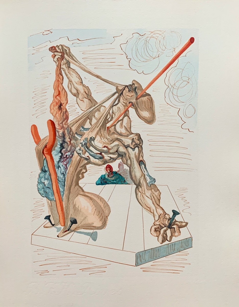 Salvador Dali 1960 DIVINE COMEDY INFERNO #29 Color Woodcut Wood