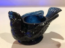 Vintage DEGENHART Navy Blue Glass Bird & Berry SALT CELLAR Excellent