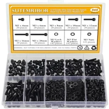565 Pieces Screws Nuts Washers Set Black, Sutemribor x M3 Socket Head