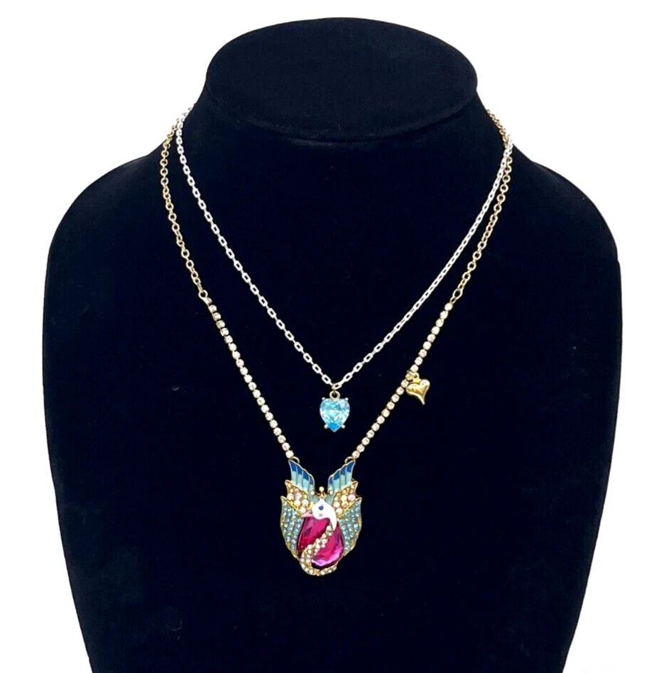 NUEVO Collar Betsey Johnson Fry Fairyland Swan Princesa Cristal Esmaltado en Capas