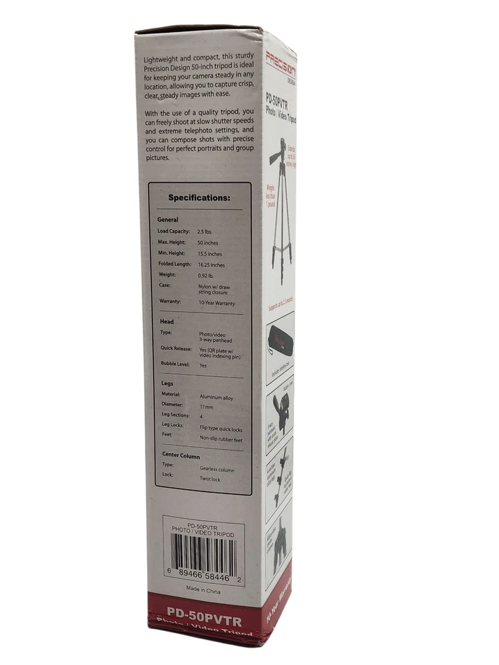 Camera Tripod Precision Design PD-50PVTR with Carrying Case 50" Compact Travel - Image 3 of 4
