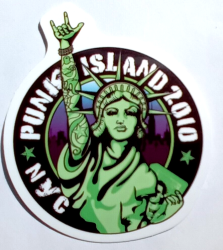 PUNK ISLAND NYC 2010 Statue Of Liberty Colour Vinyl Decal Sticker 6.2cm x 5cm - Afbeelding 1 van 3