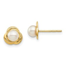 Madi K Kid's Post Earrings 14K 4-5mm White Button Freshwater, 0.57 gram