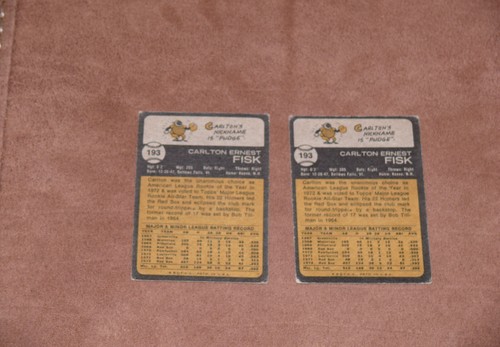 1973 Topps Carlton Fisk Card #193 Red Sox - Ungraded - Set of 2 - Picture 2 of 3