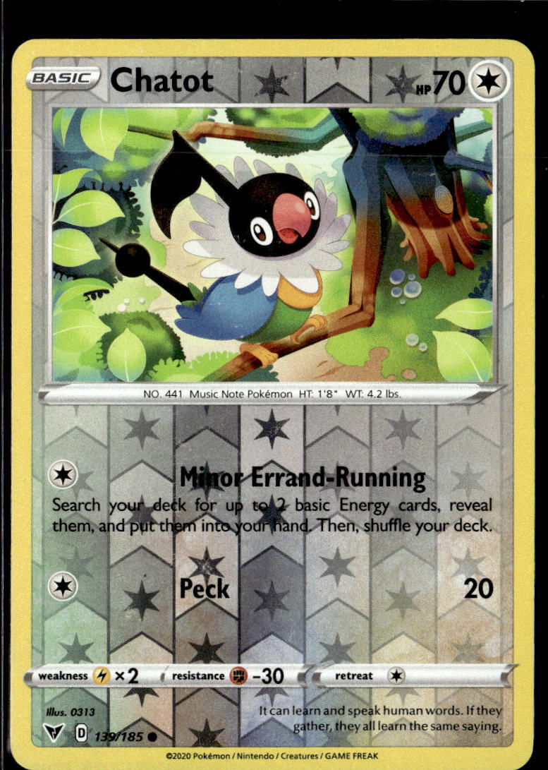 Pokemon Chatot 139/185 Vivid Voltage Reverse Holo Common  2 Card Lot