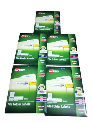 5 pack Avery 8366 2/3 inch x 3-7/16 inch File Folder Labels - 3,750 total