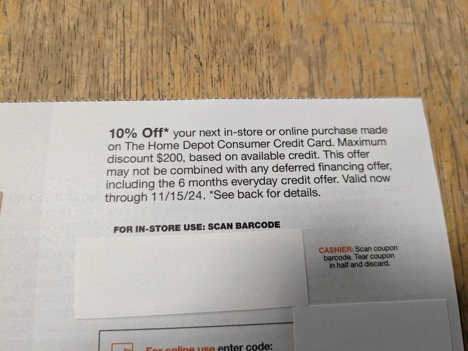 Home Depot Coupon 10 OFF Exp 11/15/2024 HD CREDIT CARD REQUIRED eBay