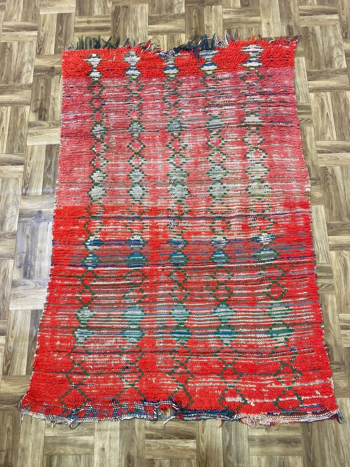Red Nursery Custom Tribal Rug,Solid Moroccan Premium Unique Runner,Handmad 4x7ft - Image 2 of 4