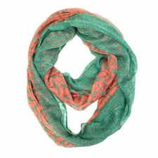Wrapables Bird Print Infinity Scarf, Coral and Green