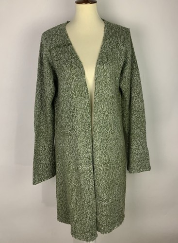 Shopintuition By Jaye Hers Women's Knit Long Cardigan Sweater Green Open Pockets