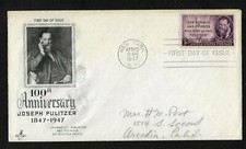 #946 3c Joseph Pulitzer - ArtCraft FDC