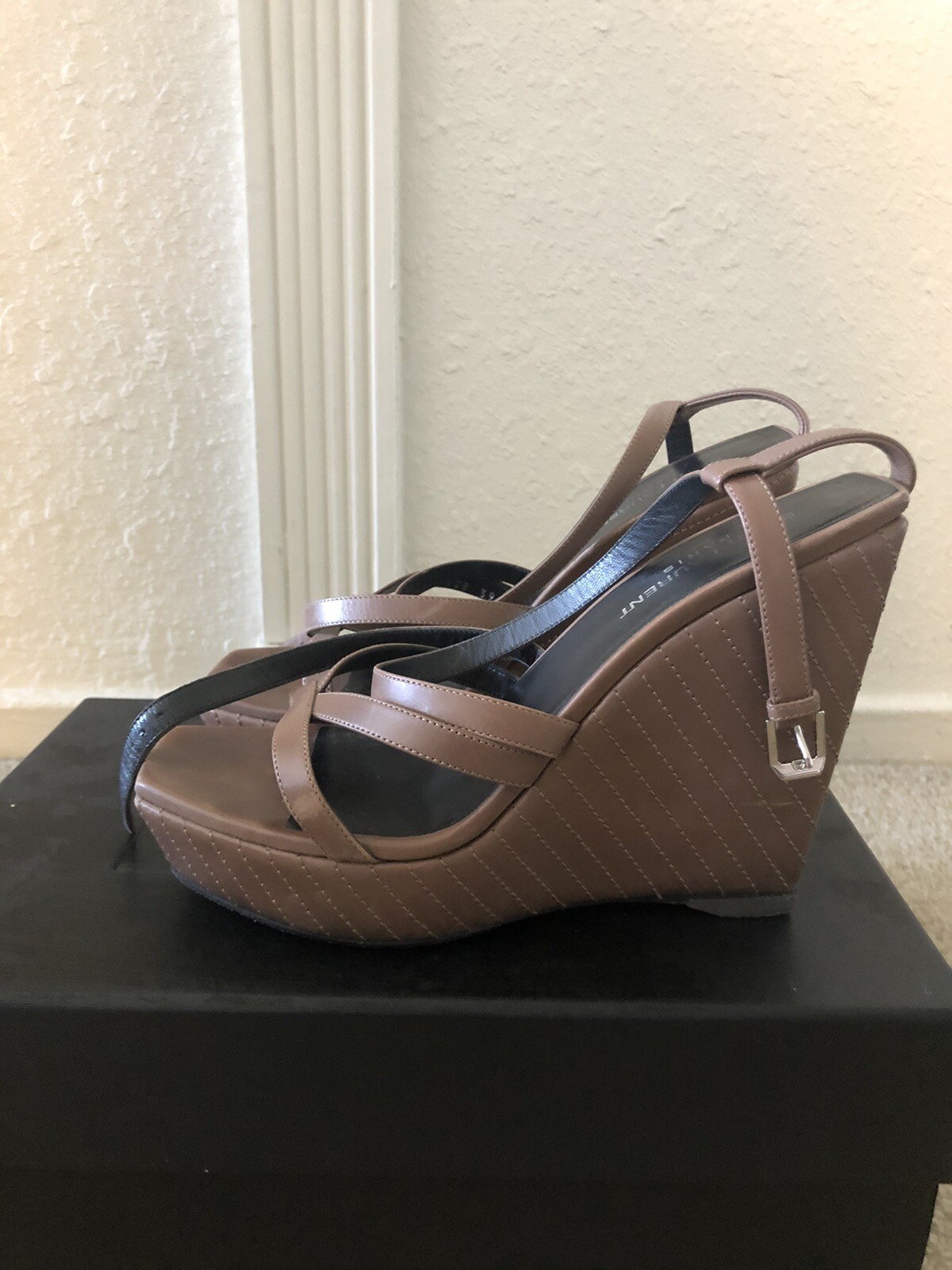 scarpe yves saint laurent 38 5 sandali con tacco plateau