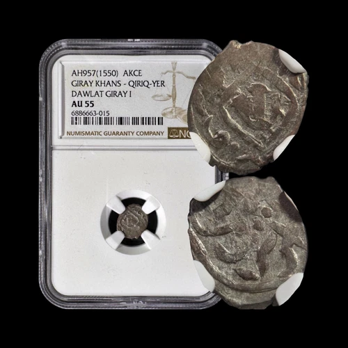CRIMEA. 1550, Akce, Silver - NGC AU55 - Dawlat Giray I, Qirq-Yer, Ukraine
