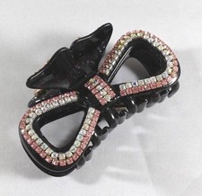 Brand New Adorable Bow Tie Black Hair Clip Claw w/Pink and Clear AB Crystals