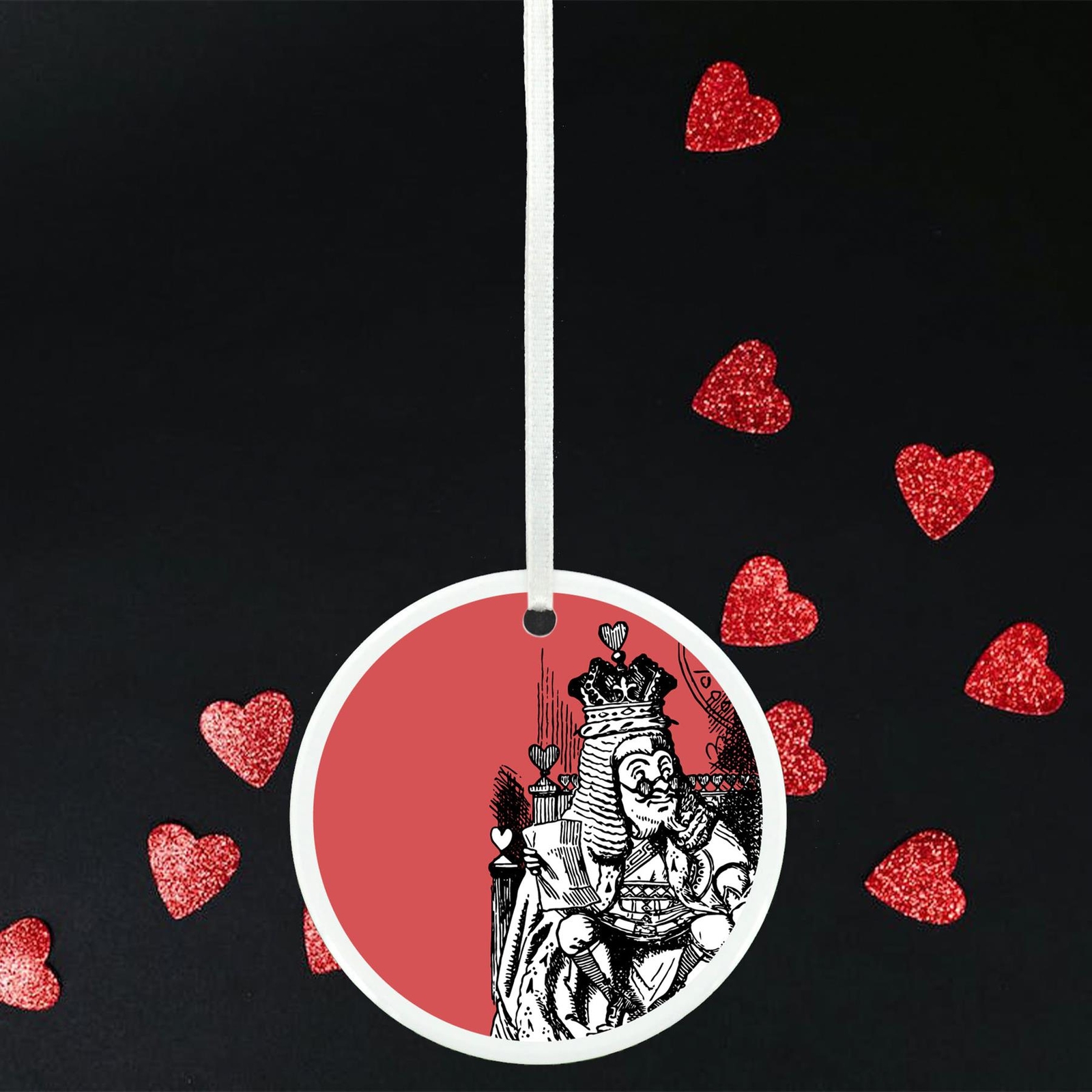 King Alice In Wonderland Themed Illustration On Ceramic Ornament