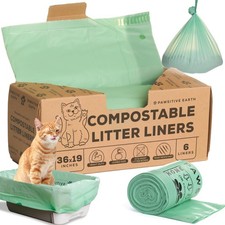 Cat Litter Box Liners 100 Compostable - Drawstring Close - Pack of 6, white