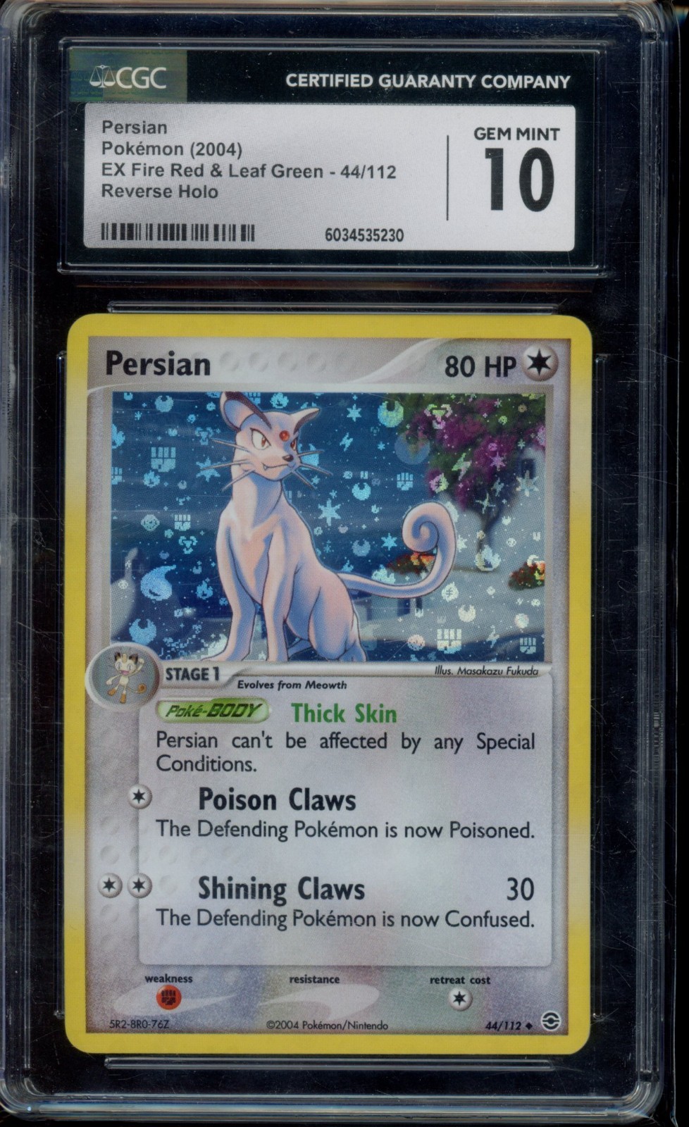 2004 Pokemon EX Fire Red & Leaf Green Reverse Holo Persian #44 CGC 10
