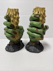 Vintage 1990s Halloween Zombie Monster Hand Candle Holder Teleflora x2
