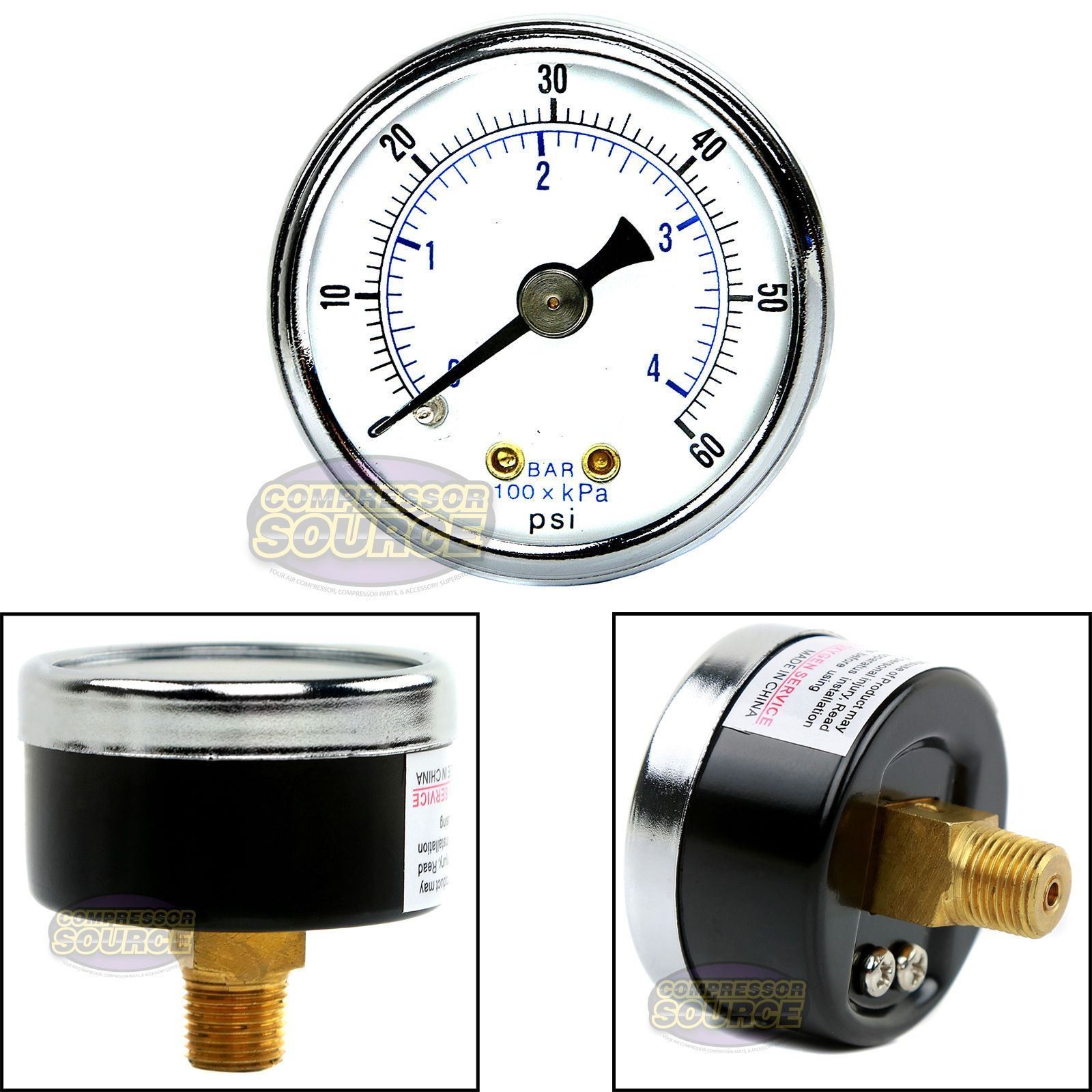 Hydraulic Pressure Gauge 0-60 Psi Back Mount 1.5" Face